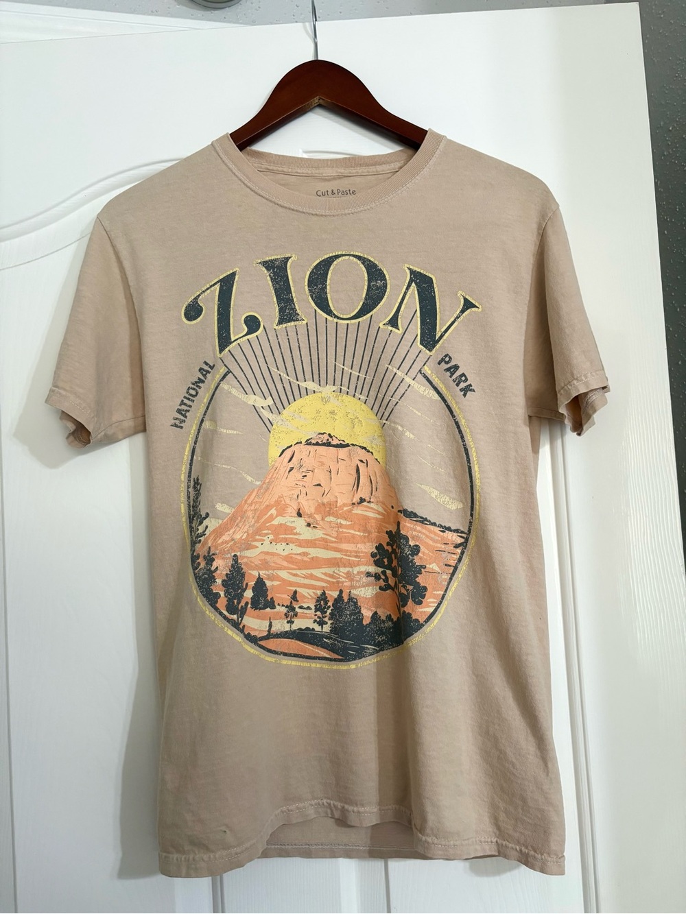 Tan Distressed Graphic T-shirt National Zion Mountain Park